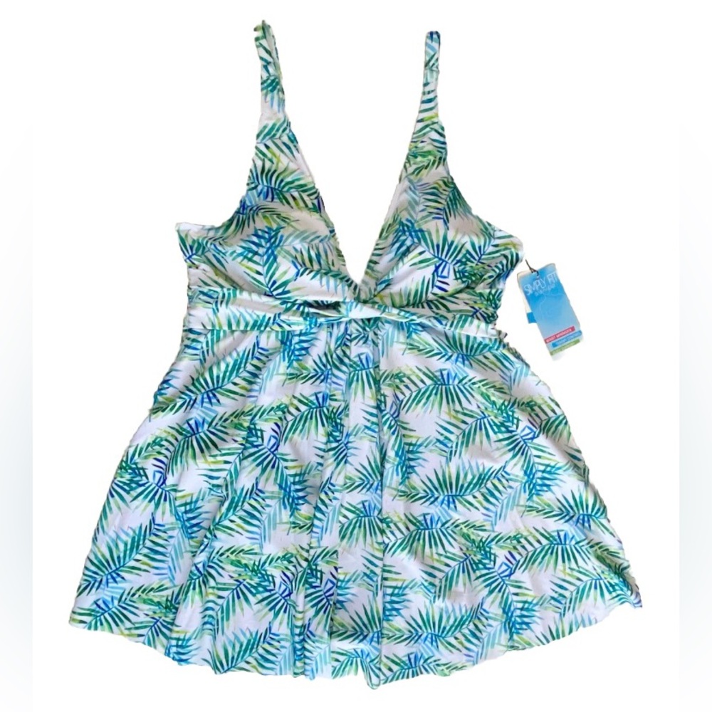 🆕 Simply Fit Swimsuit Womens Plus Size 2X Los Cabos Palms One Piece Swim Dress